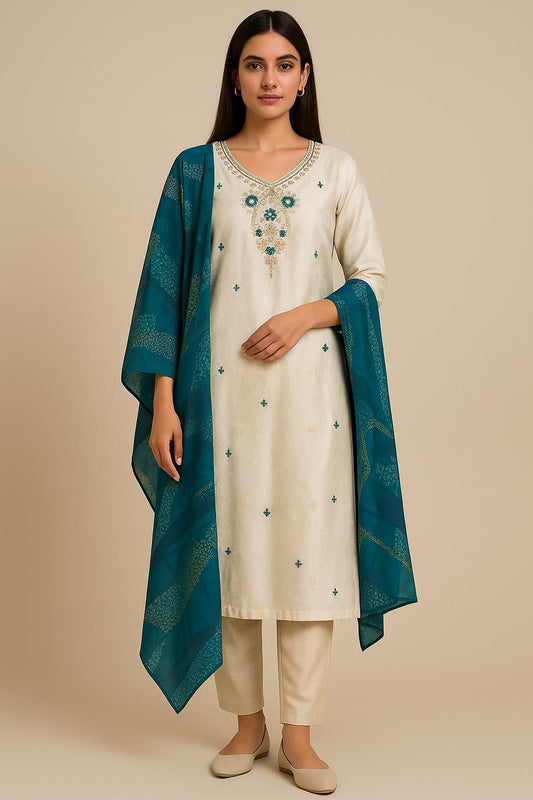 "NITYA" Women Hand Embroidered Silk Kurta Set