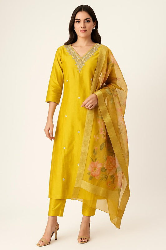 "AMBIKA" Women Embroidered Tissue Kurta Set