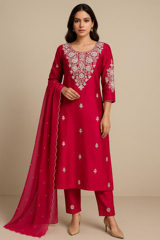 "BHAVYA" Women Hand Embroidered Silk Kurta Set