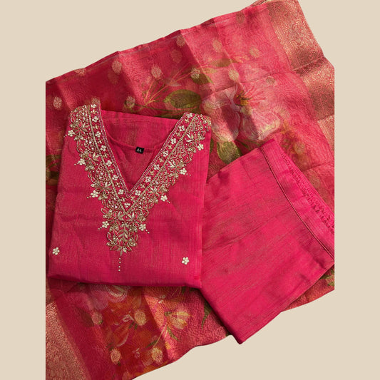 "AMBIKA" Women Hand Embroidered Tissue Kurta Set