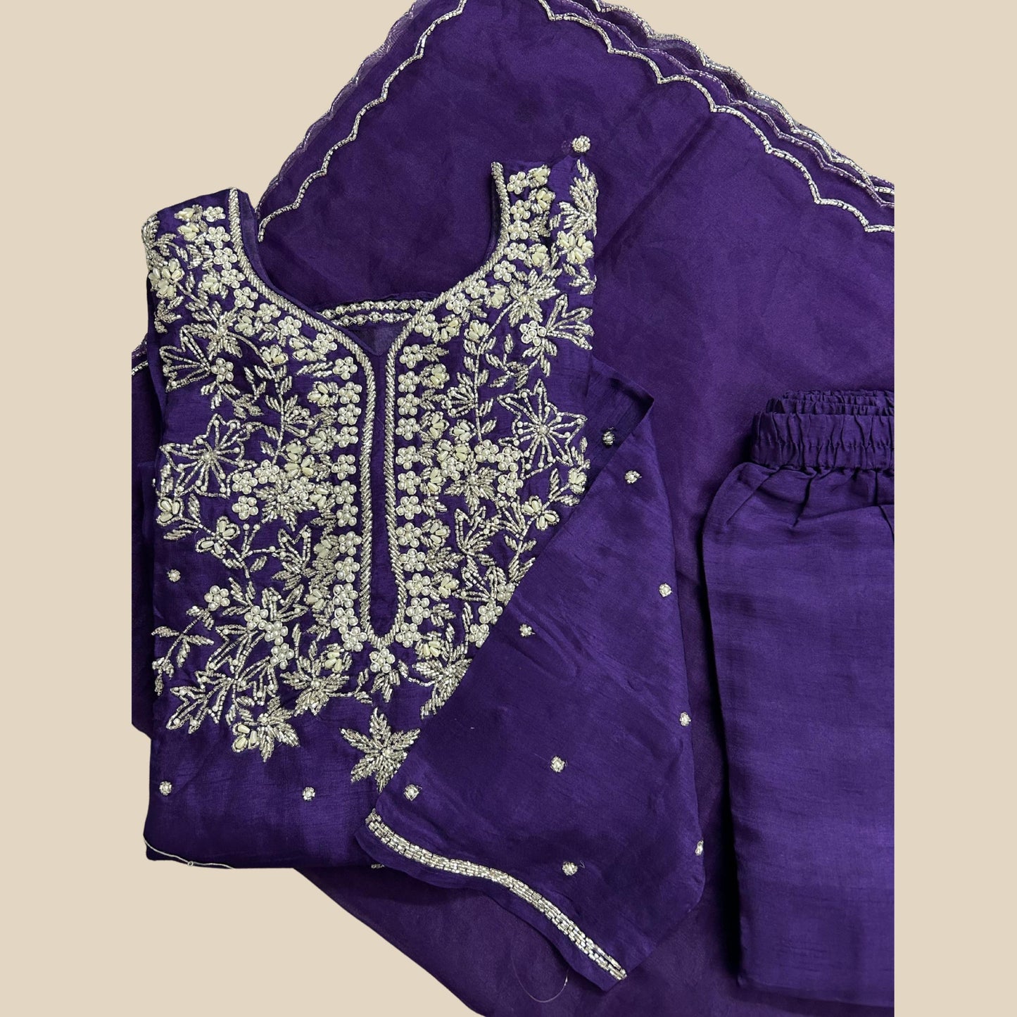 "VIDHYA" Women Hand Embroidered Silk Kurta Set