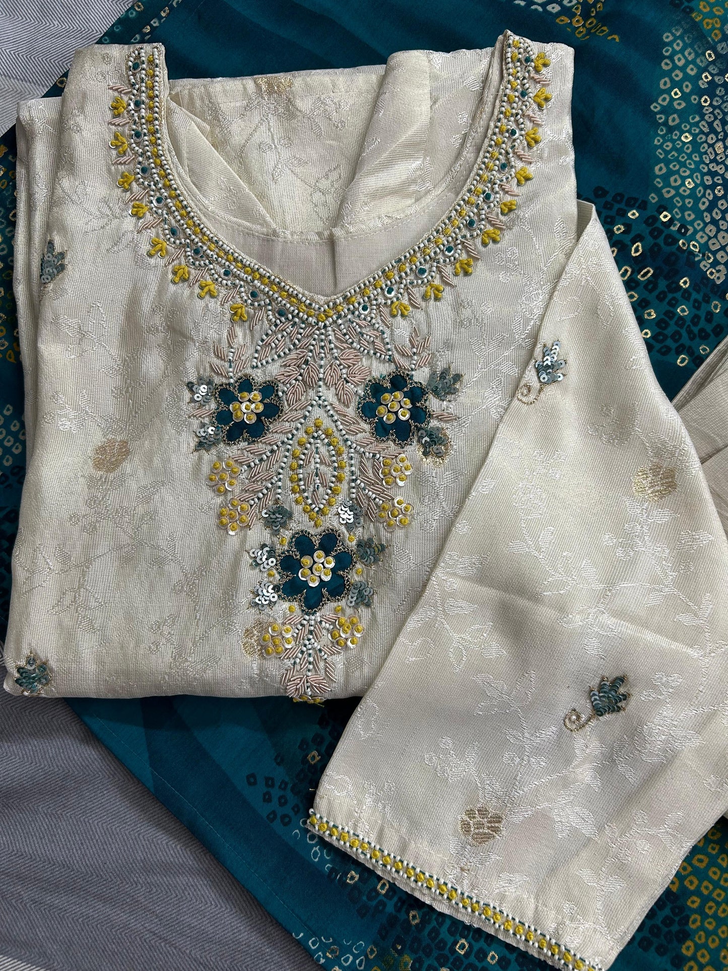 "NITYA" Women Hand Embroidered Silk Kurta Set