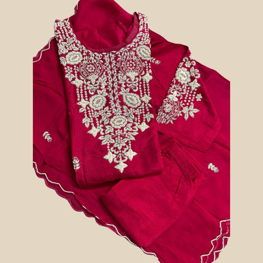 "BHAVYA" Women Hand Embroidered Silk Kurta Set