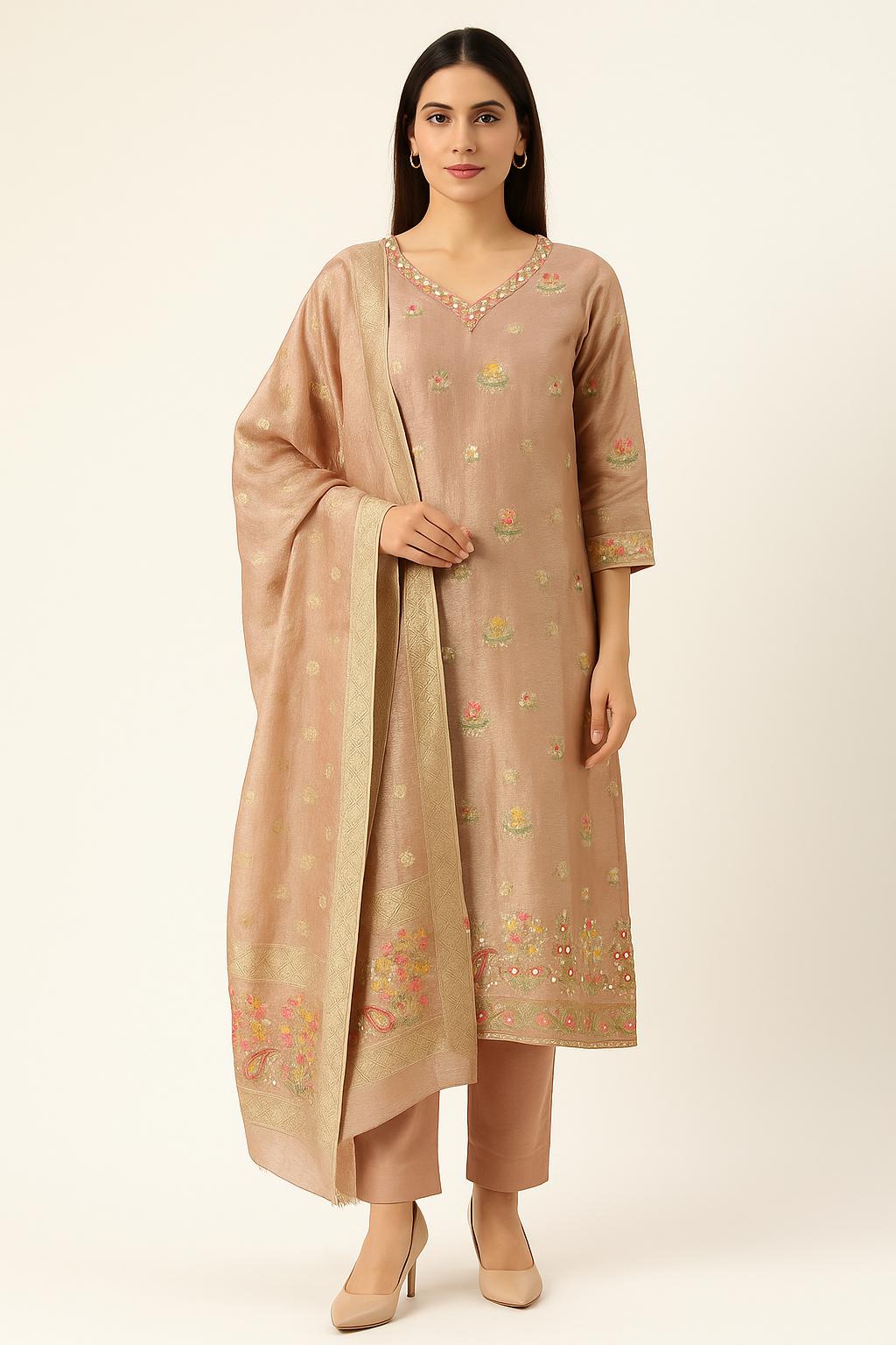 "CHITRA" Women Hand Embroidered Banarasi Silk Kurta Set
