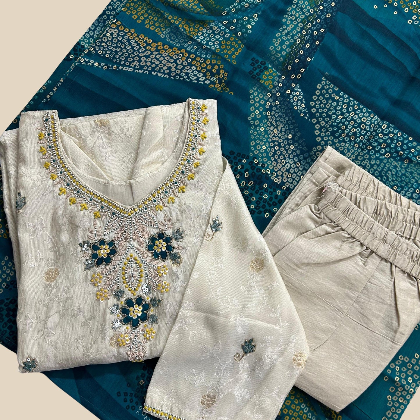 "NITYA" Women Hand Embroidered Silk Kurta Set