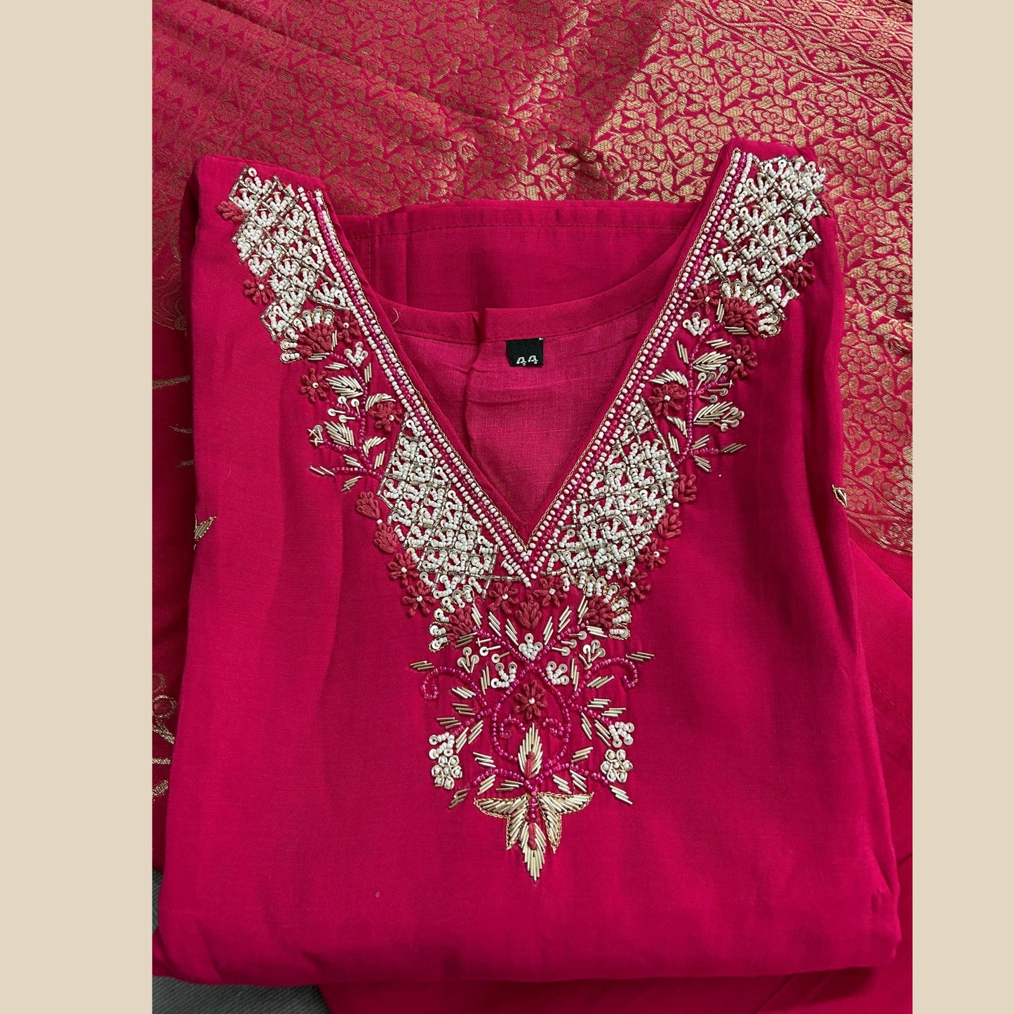 "DEVI" Women Hand Embroidered Silk Kurta Set