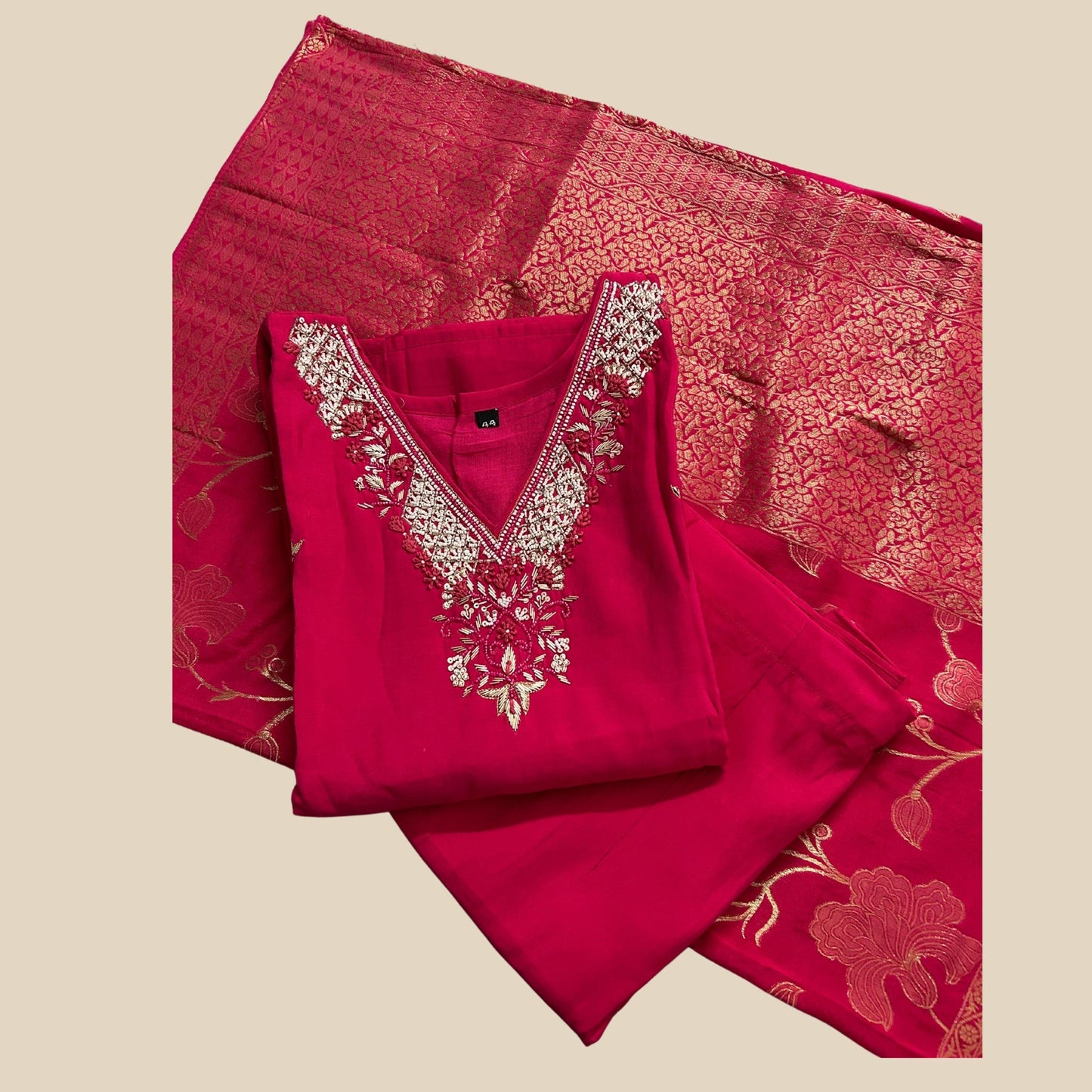 "DEVI" Women Hand Embroidered Silk Kurta Set