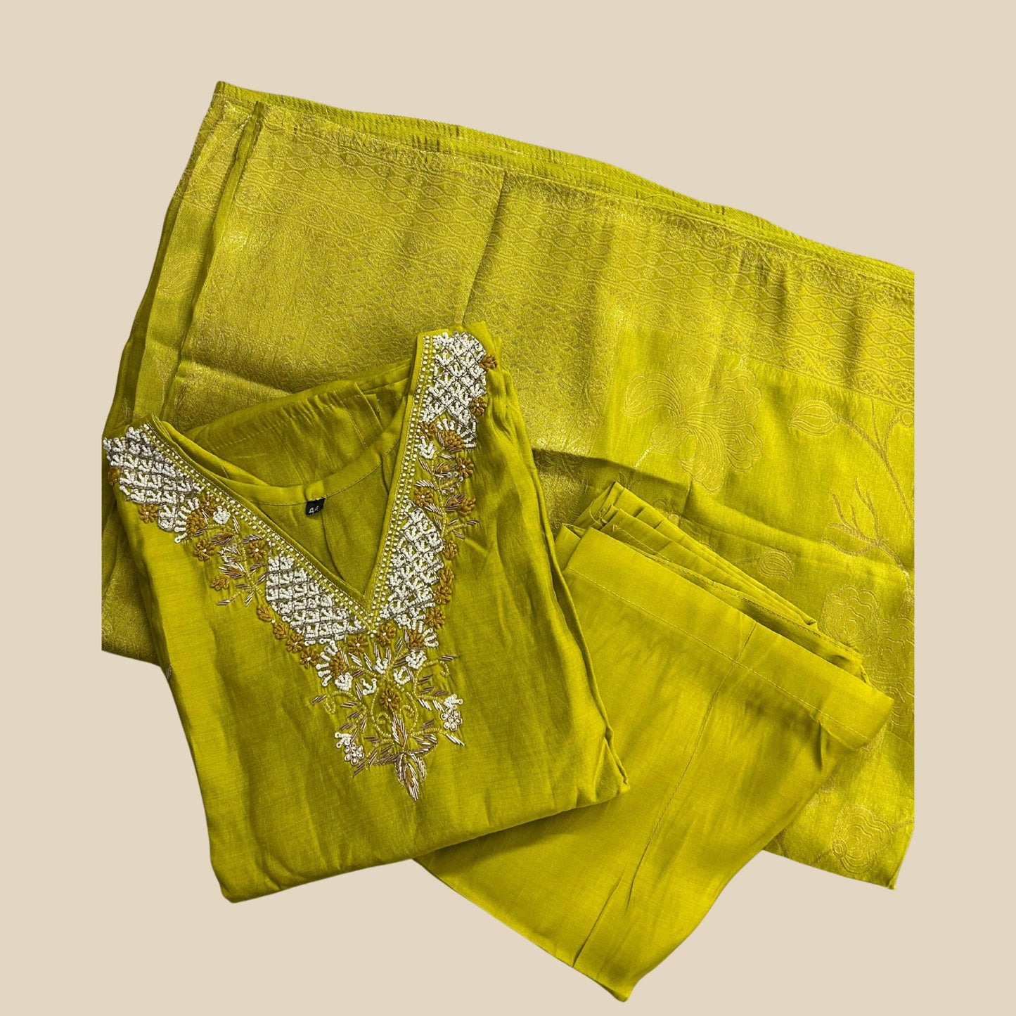 "DEVI" Women Hand Embroidered Silk Kurta Set